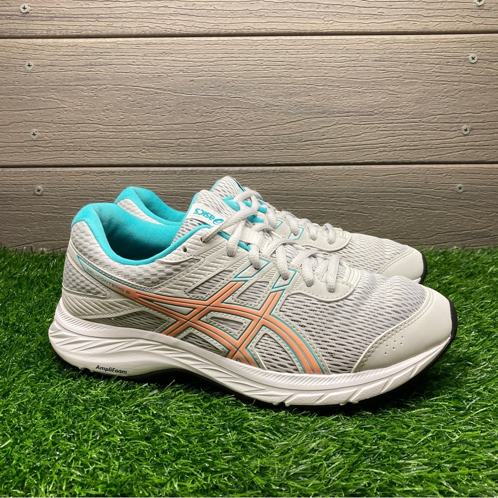 ASICS Gel Contend 6 Women’s Athletic Running Shoes Gray Peach Size 8.5 WIDE